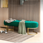 3-Seater Luxury Wooden Stool with Metal Stand