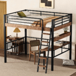 DNYN Full Size Loft Bed with Desk and Storage Shelf