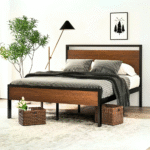 Full Metal Platform Bed Frame with Wooden Headboard & Footboard