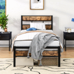 HOJINLINERO Single Bed Frame with Storage