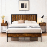 HOSSLY Full Bed Frame, Platform Bed Frame with Industrial Wood