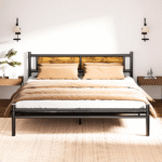 King Size Bed Frame - Modern Wood & Metal Headboard Platform