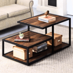 Steel and Wood Double Level Coffee Table