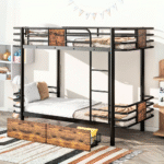 Twin XL Metal Loft Bed with Desk & Shelves