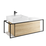 Offset Vessel Sink Vanity with Oak Cabinet