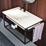 Matte White Basin Vanity with Mesh Shelf