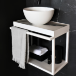 Round Bowl Vessel Sink White Frame Vanity