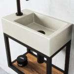 Concrete Sink with Wood Shelf & Steel Frame