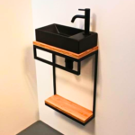 Wide Wall-Mount Vanity with Oak Drawer
