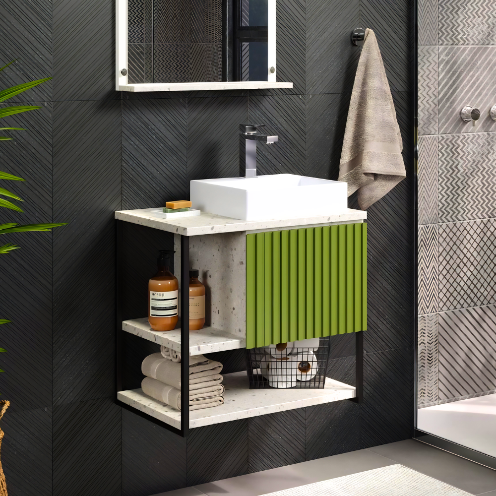 240 Terrazzo & Fluted Green Vanity - Image 1