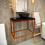 Dark Brown Two-Drawer Vanity with Steel Frame