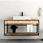 Grey Cabinet Vanity with Round Vessel Sink