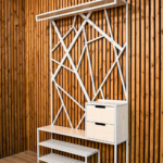 White Wood Geometric Hallway Rack