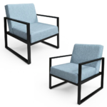 Sky Blue Fabric Armchair with Black Box Frame