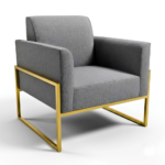 Grey Linen Armchair with Gold Steel Frame