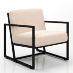 Off-White Boucle Armchair with Black Sled Frame