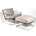 Grey Fabric Lounge Armchair and Ottoman Set with Chrome Frame