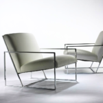 Light Grey Velvet Lounge Chair with Polished Chrome Frame