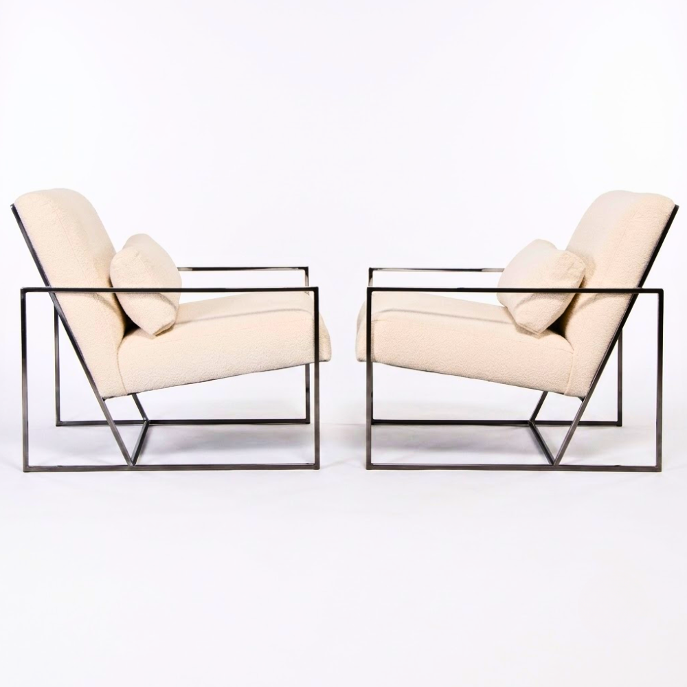 351 Ivory Boucle Lounge Chair with Gunmetal Steel Frame - Image 1