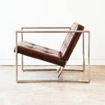Cognac Tufted Leather Lounge Chair with Chrome Frame