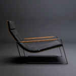 Black Canvas Sling Chair with Wood-Accent Angular Steel Frame
