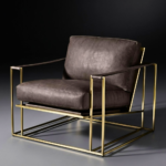 Espresso Leather Club Armchair with Gold Frame