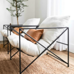 Natural Linen Sling Lounge Chair with Black Cross-Frame