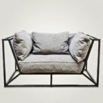 Grey Cloud Armchair with Multi-Cushion Seat and Black Metal Frame