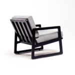 Light Grey Fabric Armchair with Black Lacquered Slatted Wood Frame