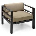 Beige Fabric Club Armchair with Dark Wood Frame