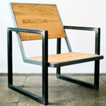 Solid Oak and Steel Industrial Armchair
