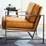 Tan Leather Lounge Armchair with Gunmetal Steel Frame