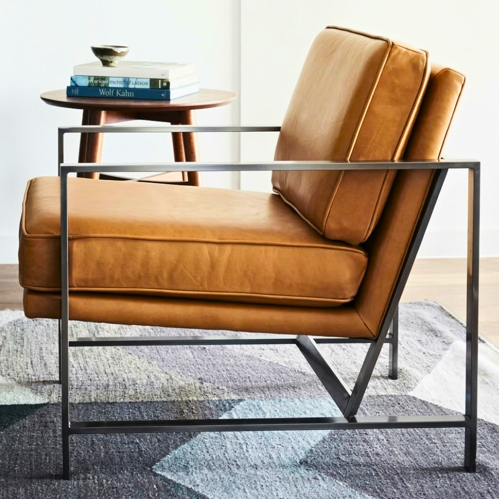 372 Tan Leather Lounge Armchair with Gunmetal Steel Frame - Image 1