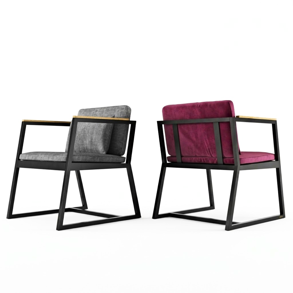 373 Velvet Armchair with Teak Armrests and Black Steel Frame - Image 1