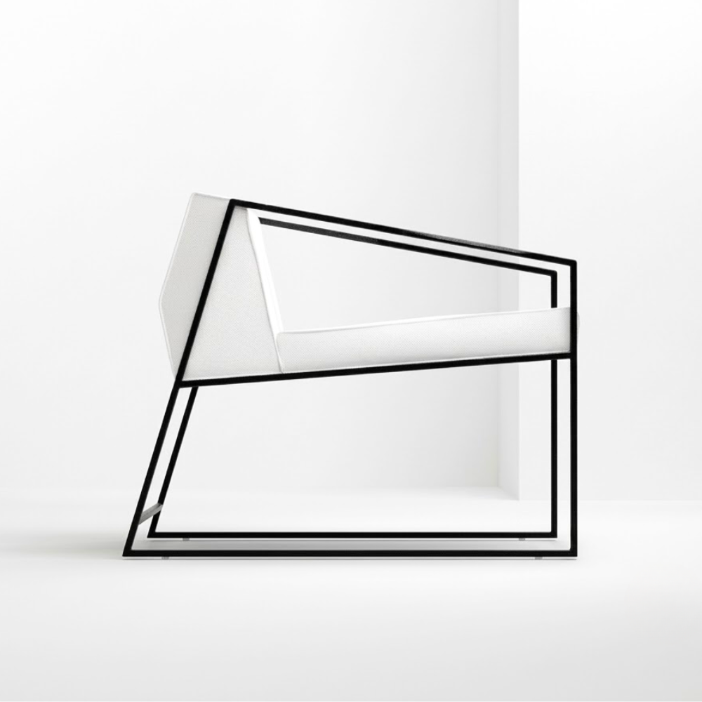 375 Ultra-Geometric White Architectural Armchair with Black Frame - Image 1