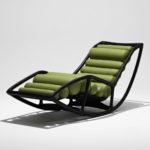 Green Roll-Cushion Rocking Chaise Lounge with Black Organic Frame