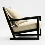 Natural Linen Cushion Armchair with Dark Wood Sled Frame