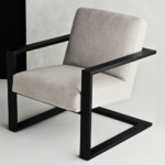 Light Grey Fabric Armchair with Black Cantilever Steel Frame