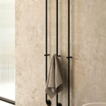 Black Steel Triple Vertical Rod Towel Holder with Pegs