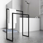 Black Steel Freestanding Towel Stand — Double Bar Square Frame