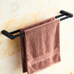 Matte Black Square Double Towel Bar on Marble Wall