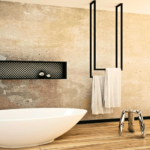 Black Steel Ceiling-Suspended Towel Rail — Bathroom Lifestyle