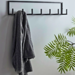 Black Steel Wide Wall Hook Strip with 8 Hooks