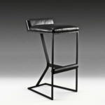 Black Leather Bar Stool with Z-Frame and Leather Footrest