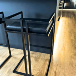 Black Leather Backless Bar Stool with Square Box Frame
