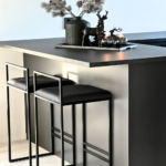 Black Leather Backless Counter Stool with Black Box Frame