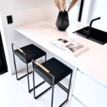 Black Leather and Oak Rail Bar Stool — Kitchen Island Set