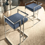 Navy Blue Fabric Bar Stool with Low Back and Chrome Frame