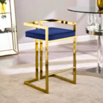 Navy Velvet Bar Stool with Low Back and Gold Steel Frame