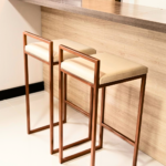 Cream Leather Bar Stool with Low Back and Rose Gold Frame
